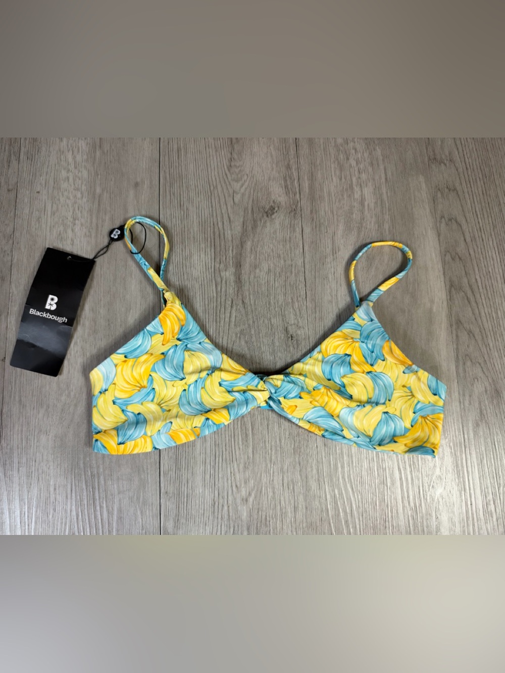 Blackbough Banana Bunch Yellow Blue Banana Print Bralette Bikini Swim Top M NWT.